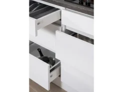 Respekta Premium Winkelküchen|Einbauküchen<Winkelküche Grifflos 280 cm -Weiß Grau Hochglanz