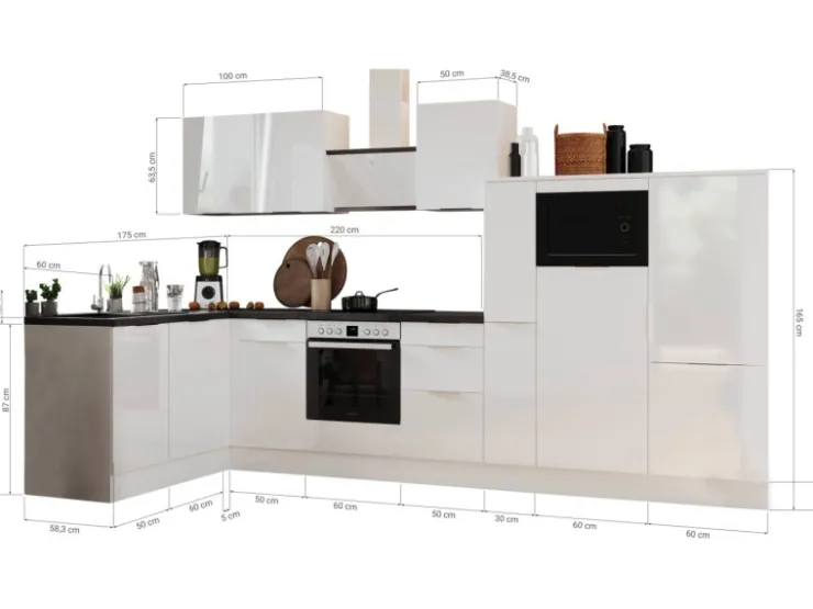 Respekta Kücheninseln|Winkelküchen<Selection Winkelküche Elisabeth RSL370AWH 370 cm Weiß-Artisan Eiche Nb.