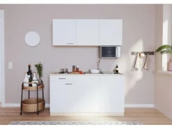 Respekta Single-Küchen|Pantryküchen<Singleküche Luis 150 cm -Eiche sägerau Weiß