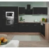 Sale Winkelküche 370 cm Schwarz Seidenglanz-Eiche York Nachbildung Winkelküchen|Einbauküchen
