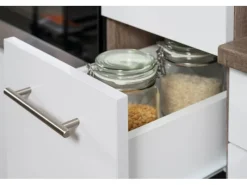 Sale Winkelküche 370 cm Schwarz Seidenglanz-Eiche York Nachbildung Winkelküchen|Einbauküchen