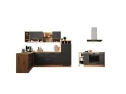 Online Winkelküche Hilde 280 x 172 cm Grau Inselhauben|Winkelküchen