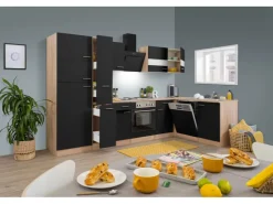Respekta Winkelküchen|Herde<Winkelküche KBL310ESSS 310 cm -Eiche Sonoma Sägerau Nachbildung Schwarz