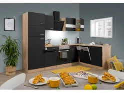 Sale Respekta Winkelküche KBL280ESWSC 280 cm -Eiche Sonoma Sägerau Nachbildung Schwarz