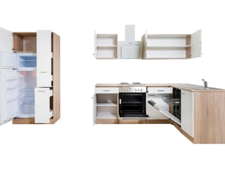 Respekta Winkelküchen|Kühlschränke<Winkelküche KBL310ESWS 310 cm -Eiche Sonoma Sägerau Nachbildung Weiß