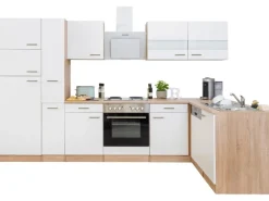 Respekta Winkelküchen|Kühlschränke<Winkelküche KBL310ESWS 310 cm -Eiche Sonoma Sägerau Nachbildung Weiß