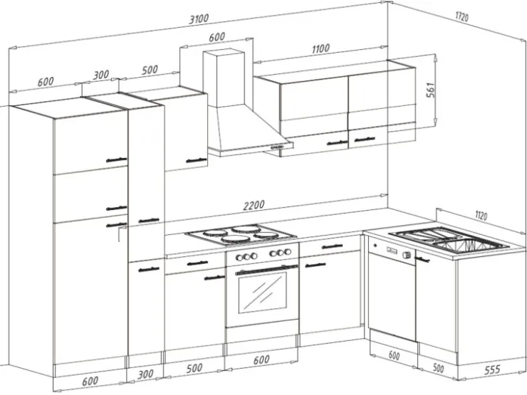 Respekta Winkelküchen|Kühlschränke<Winkelküche KBL310ESWS 310 cm -Eiche Sonoma Sägerau Nachbildung Weiß
