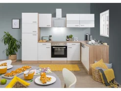 Respekta Winkelküchen|Kochfelder<Winkelküche KBL280ESWSC 280 cm -Eiche Sonoma Sägerau Nachbildung Weiß