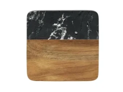 Schöner Wohnen Küchenhelfer<Untersetzer-Set Atami Marmor und Akazienholz Schwarz-Braun 5-tlg.