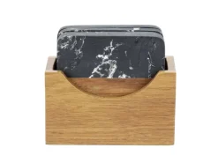 Schöner Wohnen Küchenhelfer<Untersetzer-Set Atami Marmor und Akazienholz Schwarz-Braun 5-tlg.