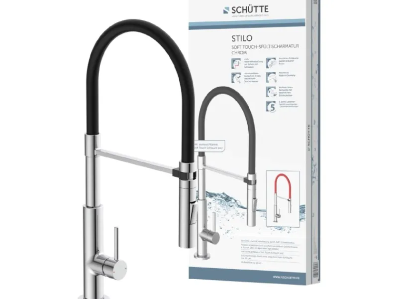 New Spültischarmatur mit Soft-Touch Schlauch Stilo Chrom-Schwarz Einhebelmischer