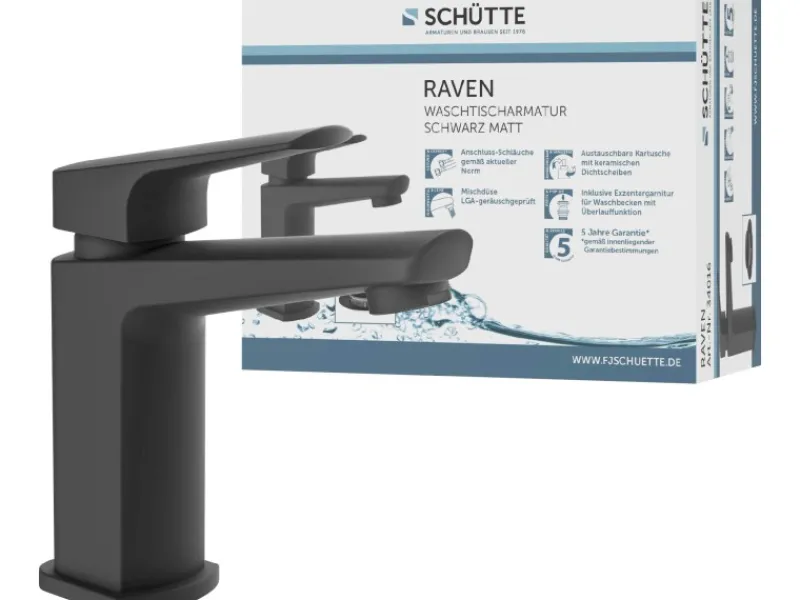 Clearance Waschtischarmatur Raven Schwarz-Matt Einhebelmischer