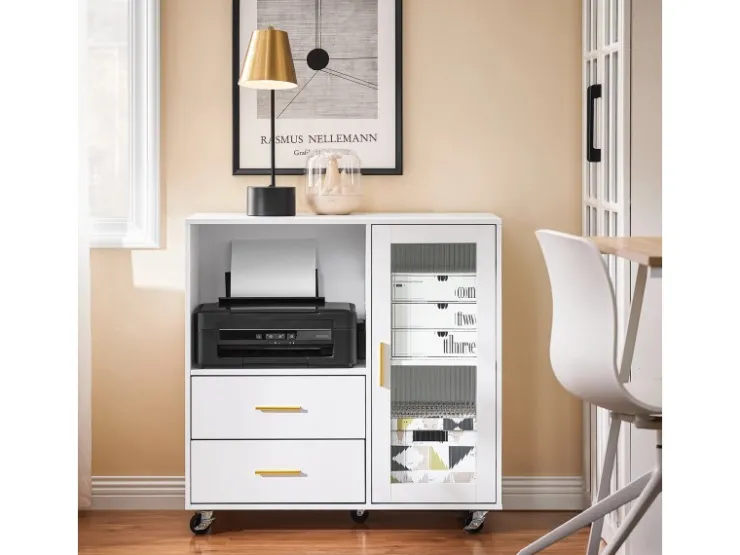 SoBuy Küchenschränke<Aktenschrank mit 2 Schubladen Druckertisch Sideboard Küchenschrank Weiß ASK09-W