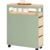 Hot Badezimmerschrank Rollwagen mit 3 Schubladen Nischenschrank 24x82x65cm Grün BZR54-GR Küchenregale