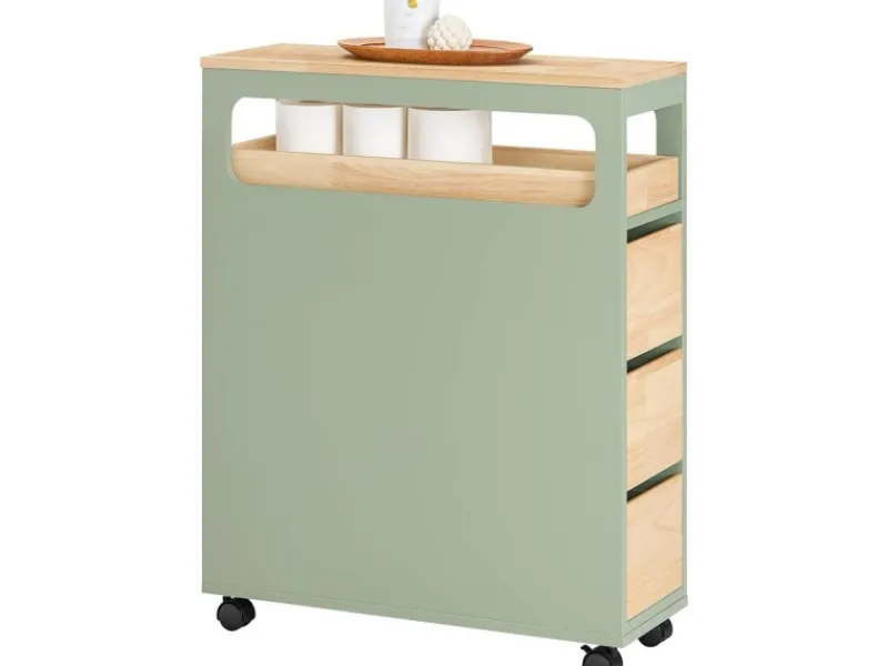 Hot Badezimmerschrank Rollwagen mit 3 Schubladen Nischenschrank 24x82x65cm Grün BZR54-GR Küchenregale