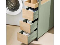 Hot Badezimmerschrank Rollwagen mit 3 Schubladen Nischenschrank 24x82x65cm Grün BZR54-GR Küchenregale