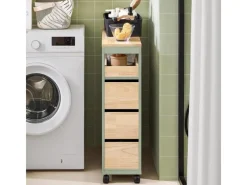 Hot Badezimmerschrank Rollwagen mit 3 Schubladen Nischenschrank 24x82x65cm Grün BZR54-GR Küchenregale