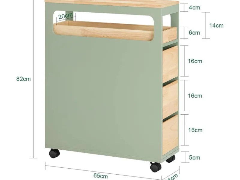 Hot Badezimmerschrank Rollwagen mit 3 Schubladen Nischenschrank 24x82x65cm Grün BZR54-GR Küchenregale