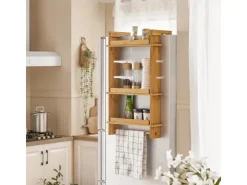 SoBuy Küchenregale|Kühlschränke<Hängeregal für Kühlschrank Gewürzregal mit 3 Verstellbaren Ablagen KCR03-N Natur
