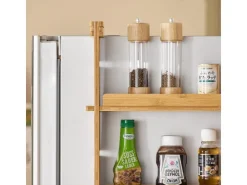 SoBuy Küchenregale|Kühlschränke<Hängeregal für Kühlschrank Gewürzregal mit 3 Verstellbaren Ablagen KCR03-N Natur