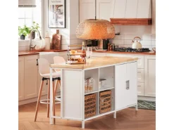 Hot SoBuy Kücheninsel Freistehend Küchenschrank Sideboard Weiß-Natur KNL09-WN