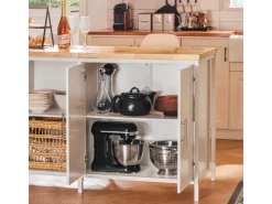 Hot SoBuy Kücheninsel Freistehend Küchenschrank Sideboard Weiß-Natur KNL09-WN