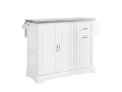 Best Kücheninsel Küchenwagen mit Ausziehbarer Edelstahlarbeitsplatte 130x91x71cm Weiß FKW128-ST Kücheninseln