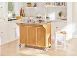 SoBuy Kücheninseln|Servierwagen<Kücheninsel Küchenwagen Küchenschrank Servierwagen Bambus 115cm FKW69-N