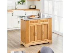 Online SoBuy Kücheninsel Küchenwagen mit Ausziehbarer Arbeitsplatte Bambus 107x92,5x71cm Natur FKW130-N