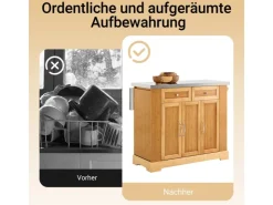 Online SoBuy Kücheninsel Küchenwagen mit Ausziehbarer Arbeitsplatte Bambus 107x92,5x71cm Natur FKW130-N