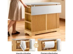 Online SoBuy Kücheninsel Küchenwagen mit Ausziehbarer Arbeitsplatte Bambus 107x92,5x71cm Natur FKW130-N