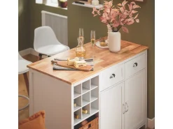 SoBuy Kücheninsel mit 2 Rattankörben Küchenschrank Sideboard Buffet KNL05-W