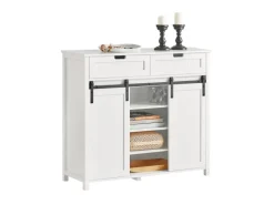 Online Küchenschrank Sideboard mit Schiebetür Buffet Kommode Weiß FSB74-W Küchenschränke