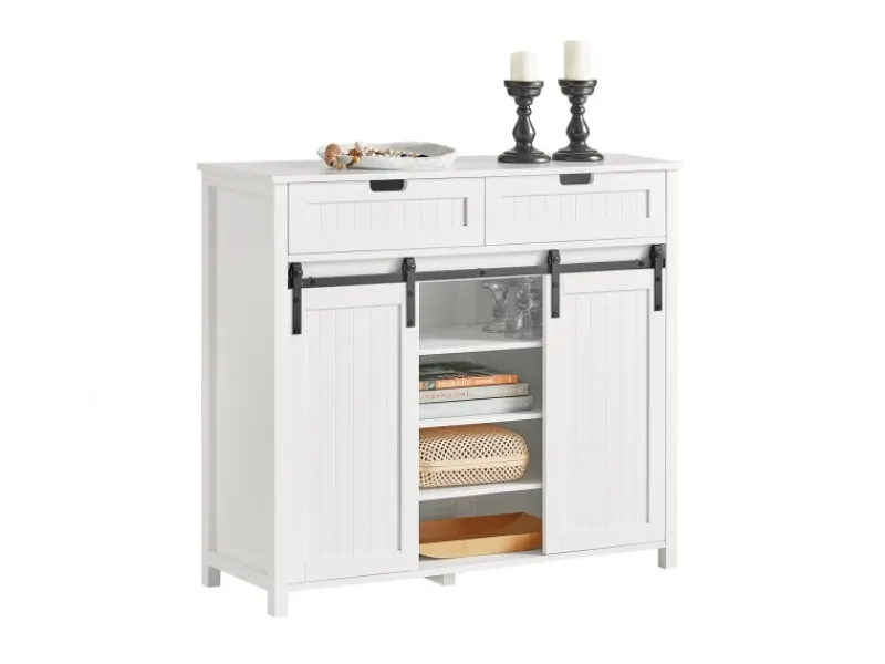 Online Küchenschrank Sideboard mit Schiebetür Buffet Kommode Weiß FSB74-W Küchenschränke