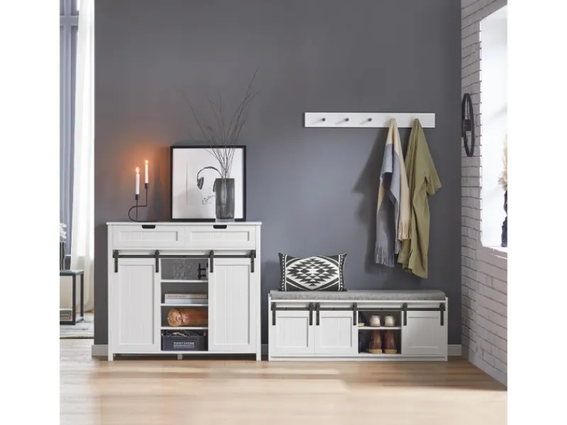 Online Küchenschrank Sideboard mit Schiebetür Buffet Kommode Weiß FSB74-W Küchenschränke