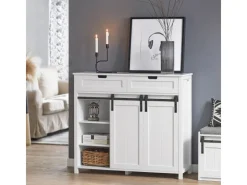 Online Küchenschrank Sideboard mit Schiebetür Buffet Kommode Weiß FSB74-W Küchenschränke