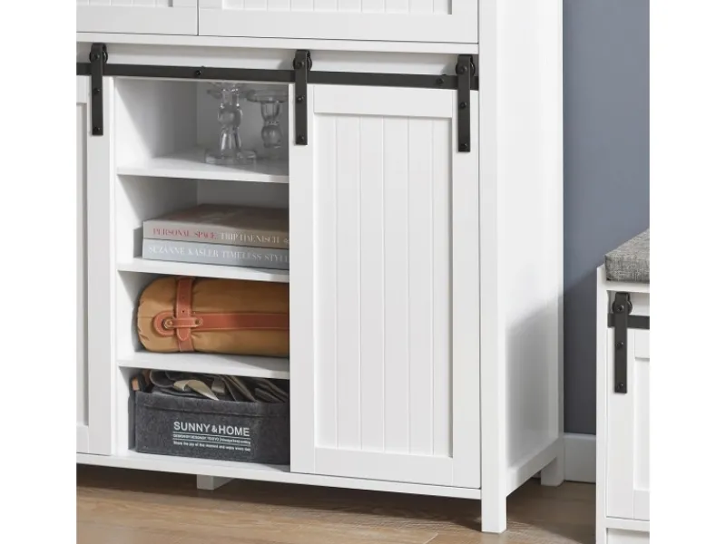 Online Küchenschrank Sideboard mit Schiebetür Buffet Kommode Weiß FSB74-W Küchenschränke