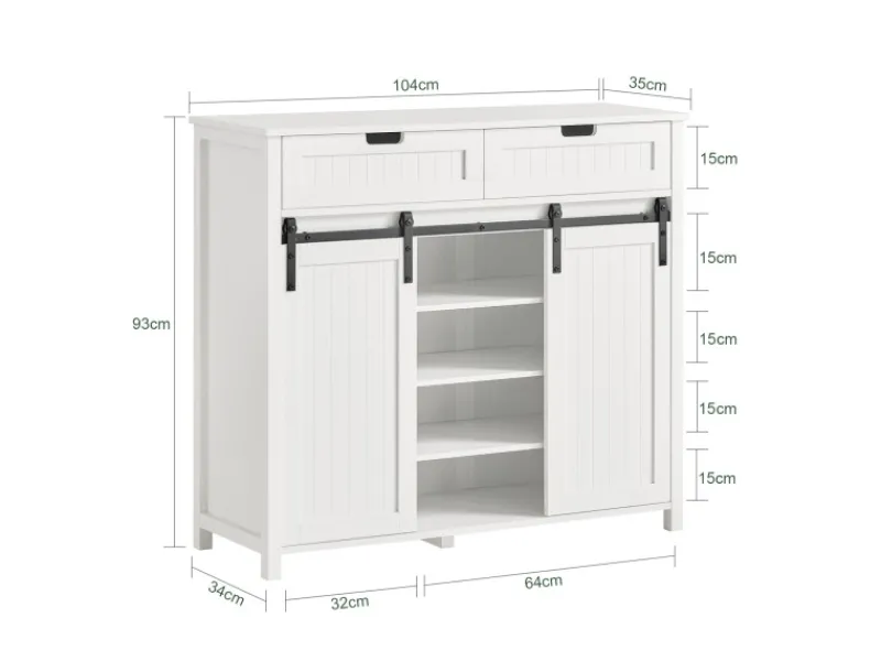 Online Küchenschrank Sideboard mit Schiebetür Buffet Kommode Weiß FSB74-W Küchenschränke