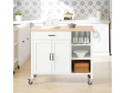 Best Küchenwagen mit Arbeitsplatte Küchenschrank Küchentrolley Weiß FKW103-WN Servierwagen|Schneidebretter