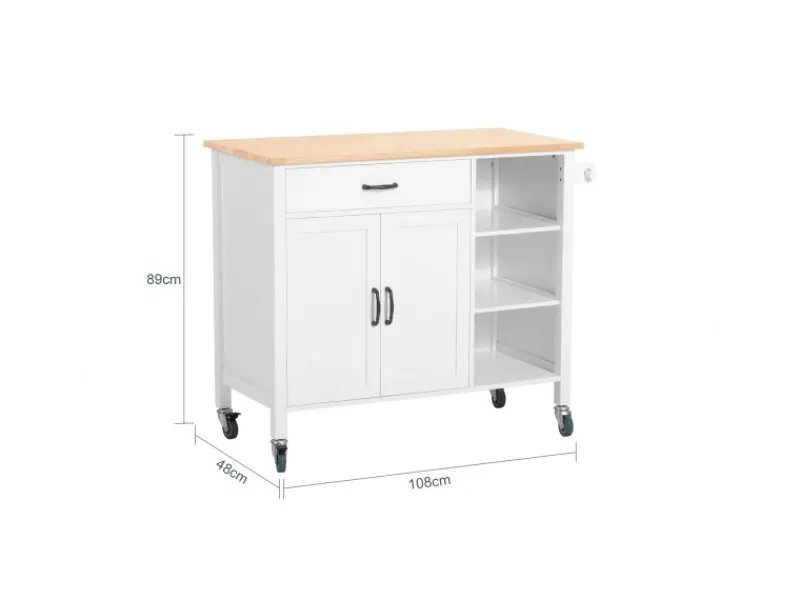 Best Küchenwagen mit Arbeitsplatte Küchenschrank Küchentrolley Weiß FKW103-WN Servierwagen|Schneidebretter