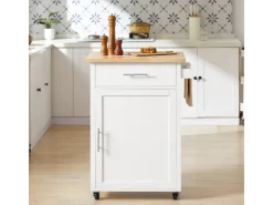 Best SoBuy Küchenwagen mit Arbeitsplatte Servierwagen Rollwagen Weiß FKW102-WN