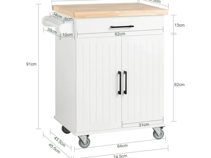 Outlet SoBuy Küchenwagen mit Arbeitsplatte Servierwagen Rollwagen Kücheninsel FKW119-WN