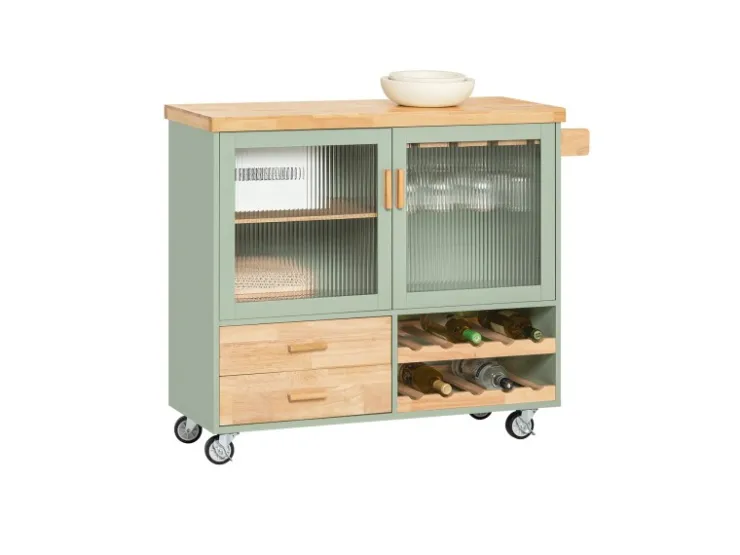 Outlet SoBuy Küchenwagen mit Arbeitsplatte Kücheninsel Rollwagen Grün FKW114-GR