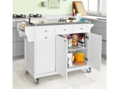 Hot SoBuy Küchenwagen mit Edelstahltop Küchenschrank Rollwagen Weiß FKW33-W