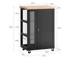 Hot SoBuy Küchenwagen Servierwagen mit 3 Ablagefächern Küchenregal 60x90x40cm Schwarz FKW75-SCH