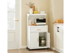 Best SoBuy Mikrowellenschrank mit Rollen Küchenwagen Weiß 62cm FSB12-W