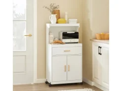 Best SoBuy Mikrowellenschrank mit Rollen Küchenwagen Weiß 62cm FSB12-W