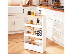 Outlet SoBuy Nischenwagen mit 4 Etagen Küchenregal Schmal Weiß 15x80x50cm NSR12-W