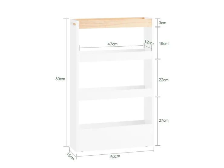 Outlet SoBuy Nischenwagen mit 4 Etagen Küchenregal Schmal Weiß 15x80x50cm NSR12-W