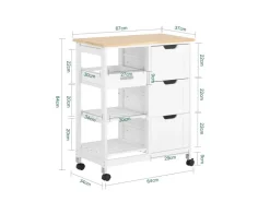 SoBuy Servierwagen|Küchenregale<Servierwagen Küchenwagen mit 2 Ablagen und 1 Tablett Küchenregal 67x84x37cm Weiß FKW79-W